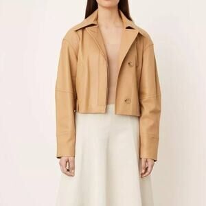 SALE!!!!!!Vince Scoop Cropped Leather Flight Jacket in Caramel Size S